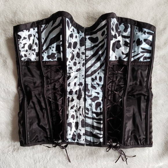 Y2K Vintage Blue Black Satin Strappy Spotted Animal Print Coset - Picture 17 of 17